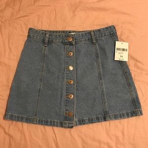 Blue denim button skirt